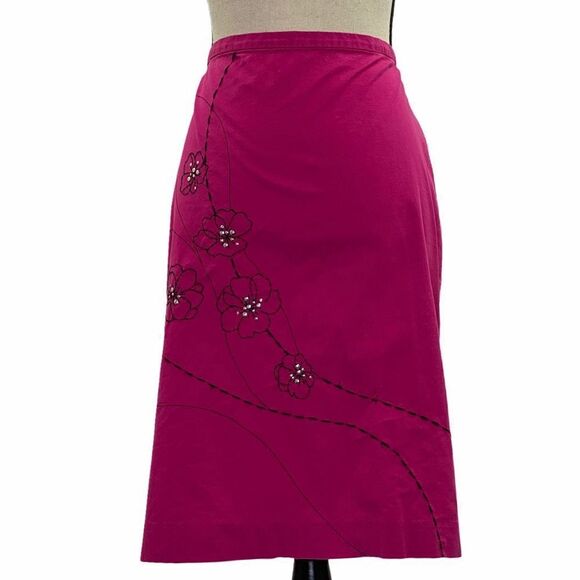 CASUAL Corner Fuchsia Floral Stitch Midi Skirt - Picture 1 of 9